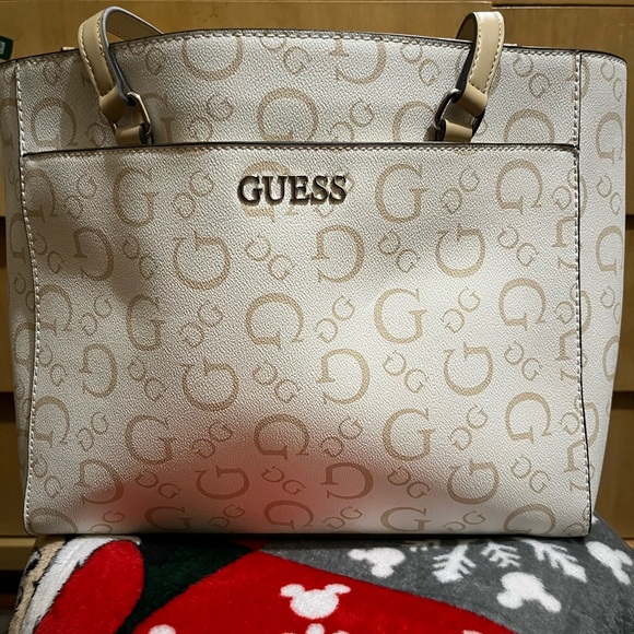 GUESS Beige Monogram Tote - Picture 1 of 5